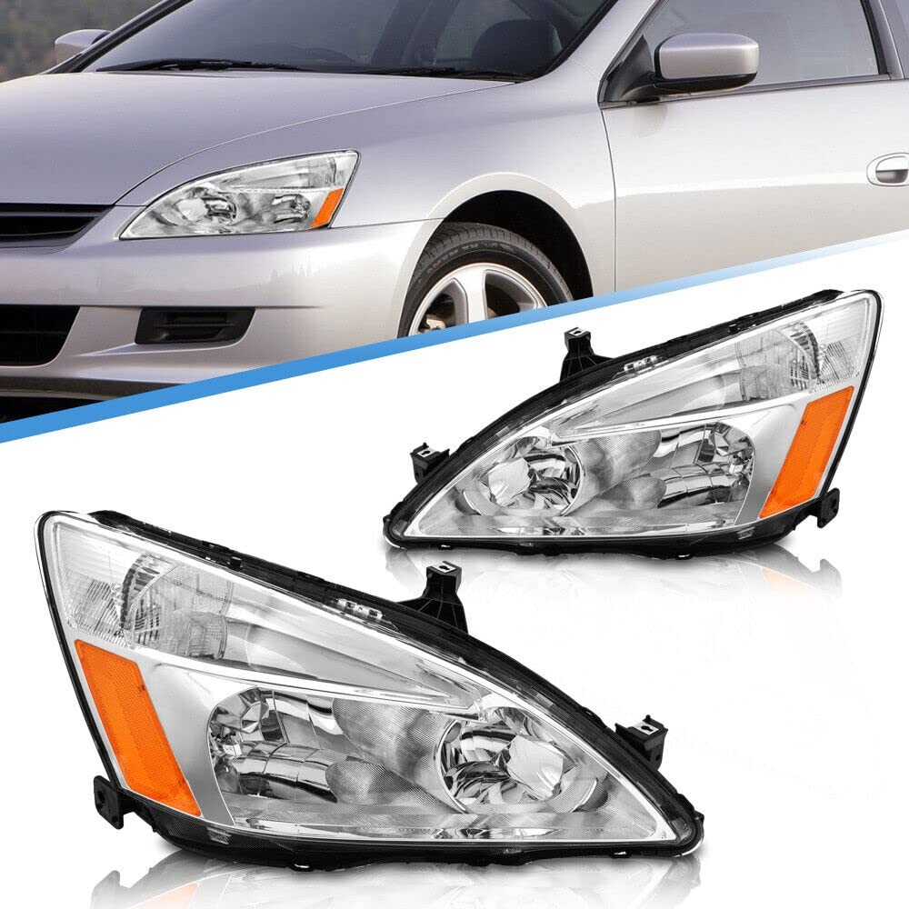 Accord 2003 - 2007 车头灯铬合金外壳琥珀色反射器透明镜头 LH 右握