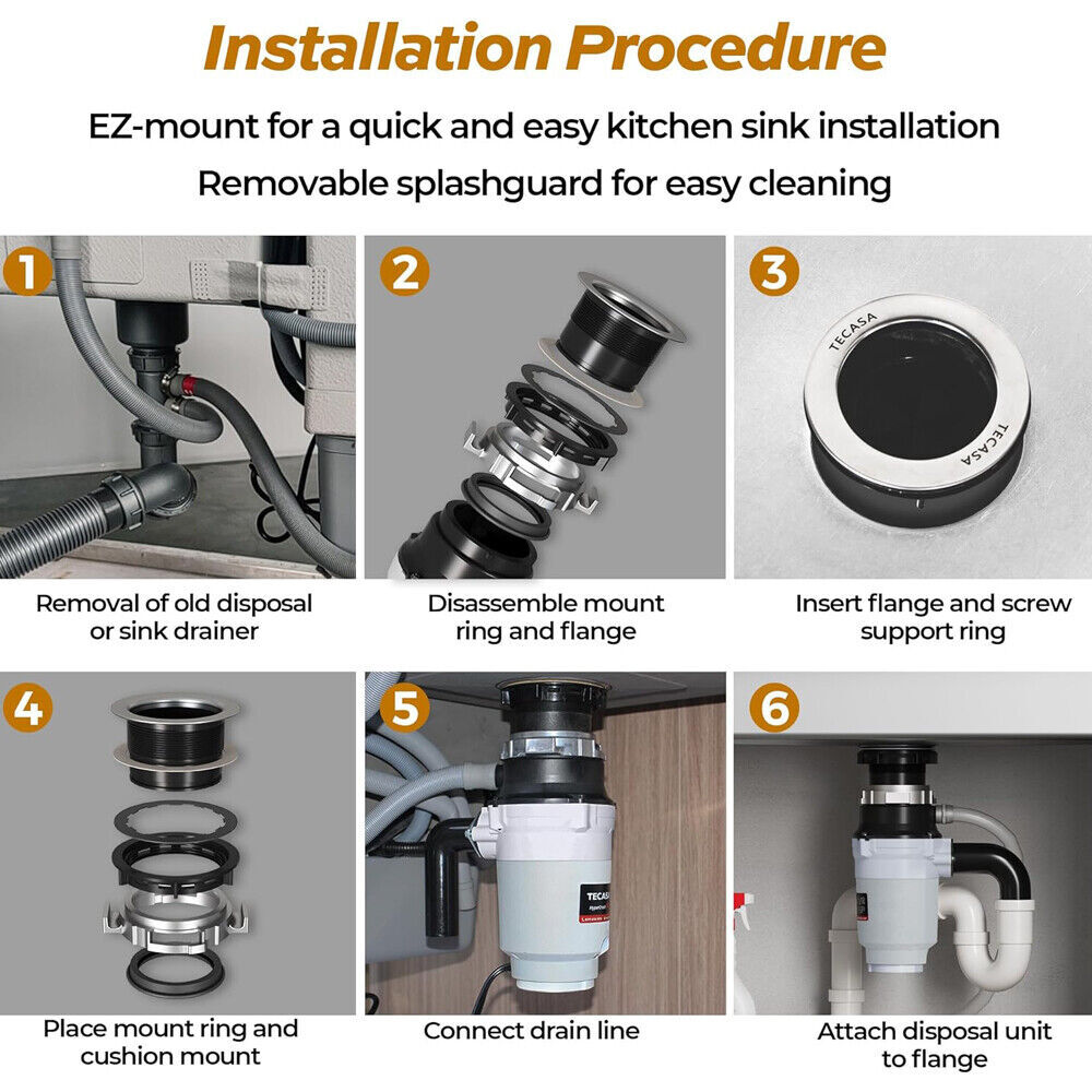 1/2HP Garbage Disposal Continuous Feed Disposer Corded 2 Stage EZ Mount