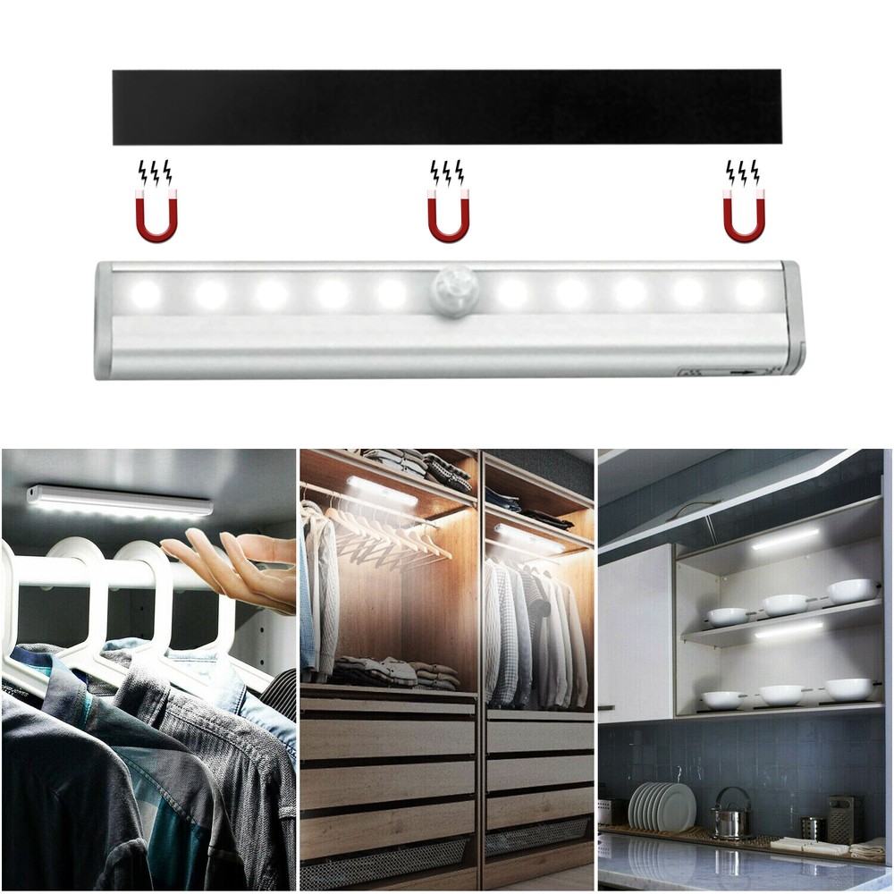 10-LED Motion Sensor Closet Light Wireless Night Light Cabinet Wardrobe Kitchen