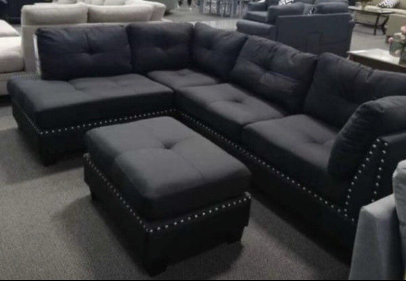 New Black Nailhead Sectional Couch