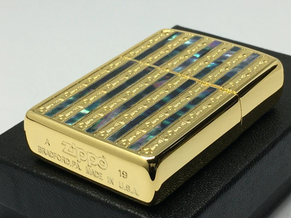 Zippo Shell Inlay Line Front Processing Gold Blue Regular Lighter Japan