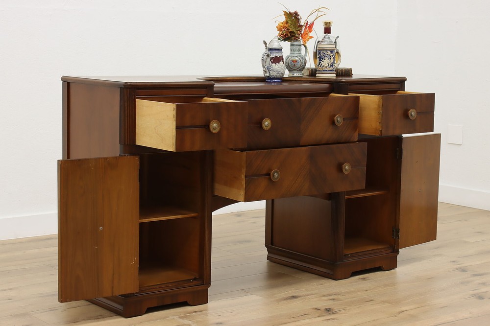 Art Deco Vintage Waterfall Buffet Sideboard Server, Globe #52199