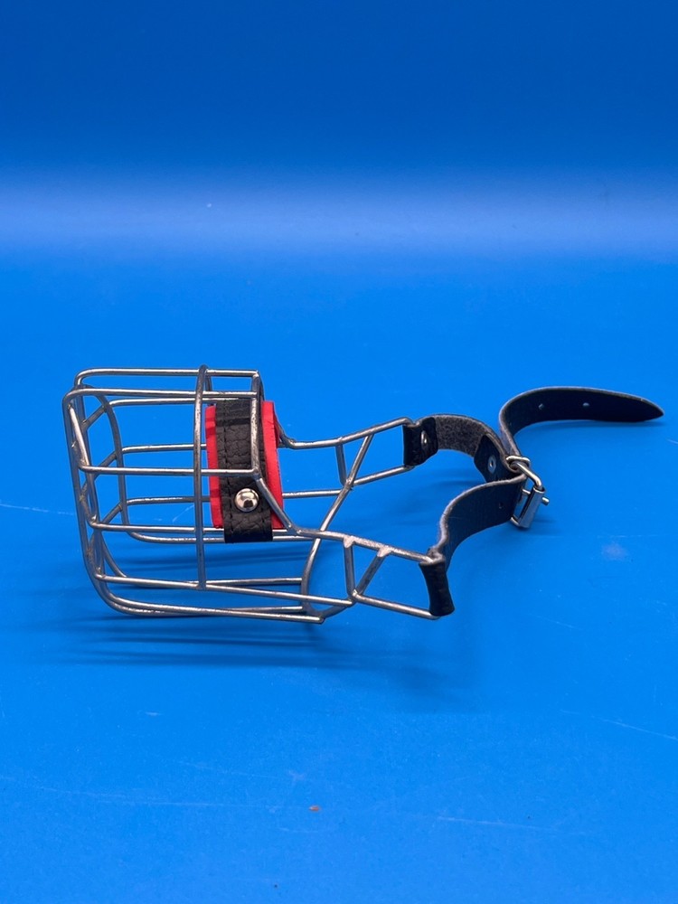 Vintage Metal Dog Muzzle With Adjustable Leather Strap