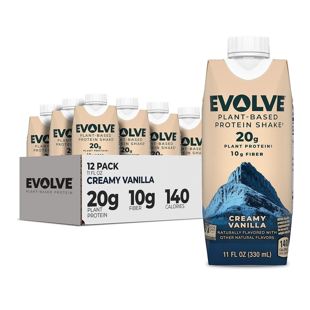Evolve Plant Based Protein Shake, Vanilla 11oz, (12 Pack) Free Shipping