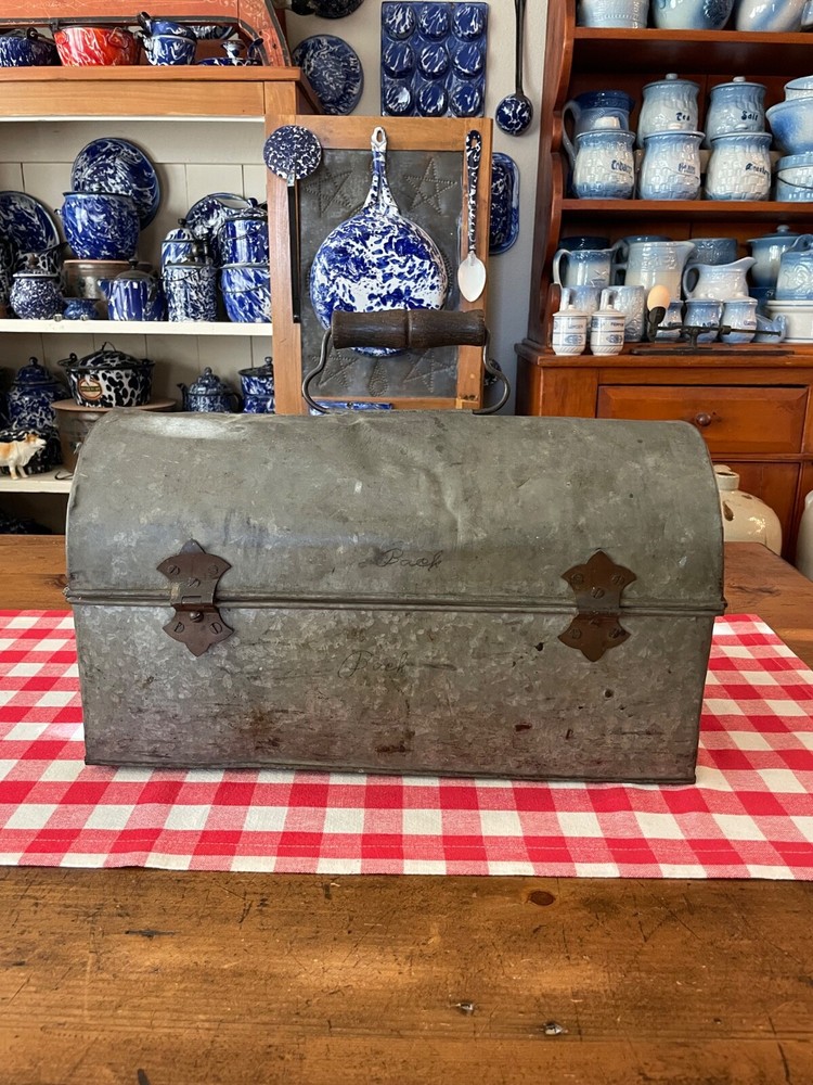 Early 20th Century Dome Top Toolbox with Wooden Grip Handle
