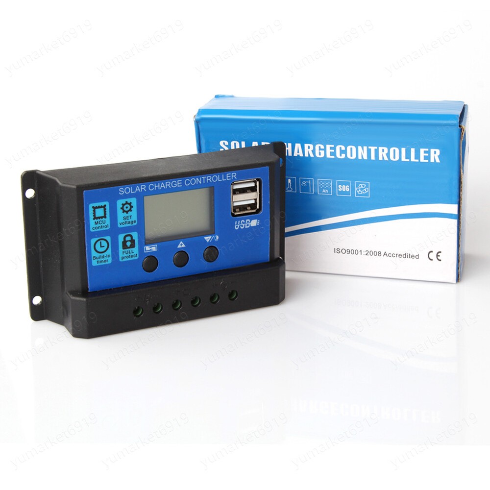 12V 24V 30A Solar Charge Controller Auto Dual USB Solar Panel Charger Regulator