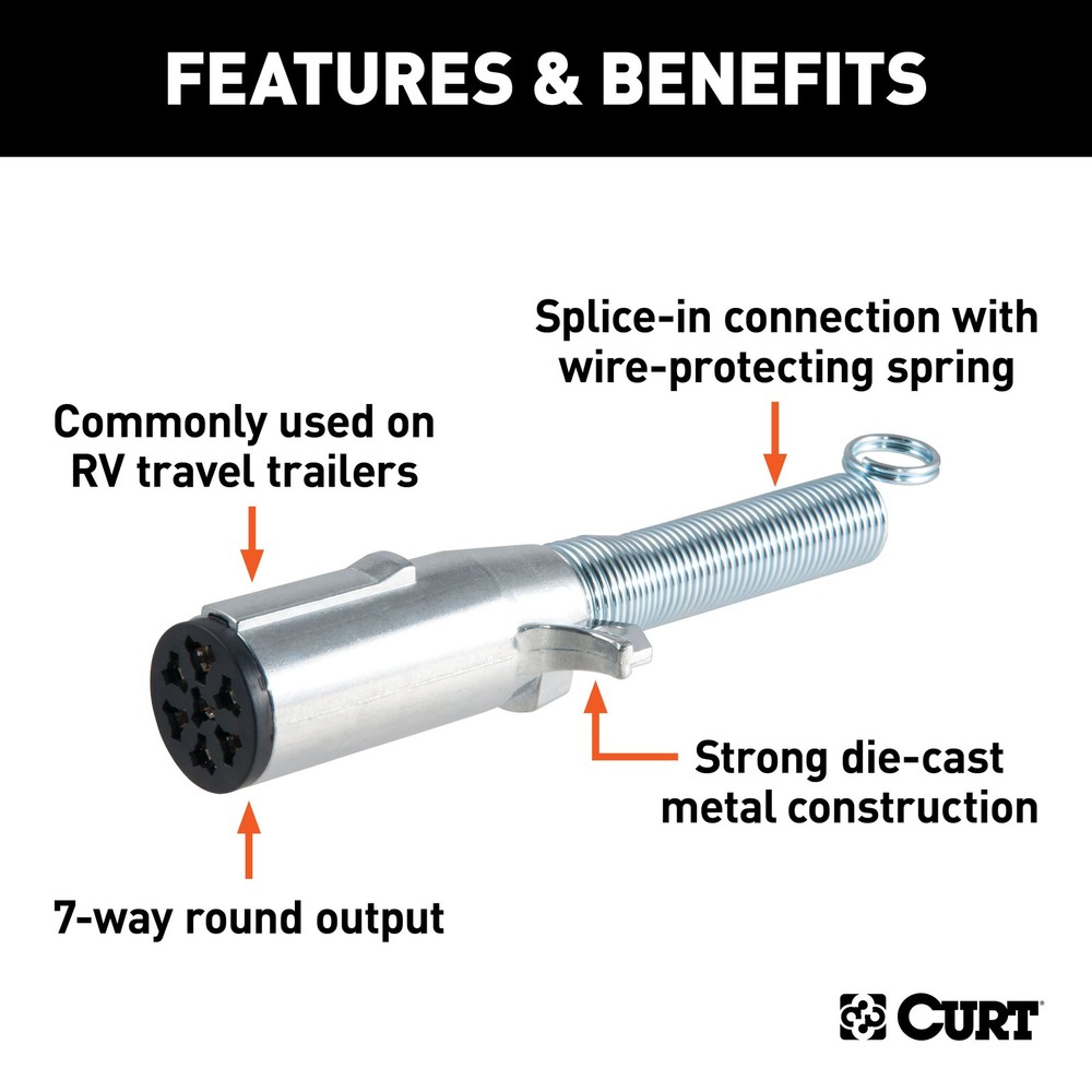 Curt-7-Way Round Connector Plug with Spring (Trailer Side, Packaged)