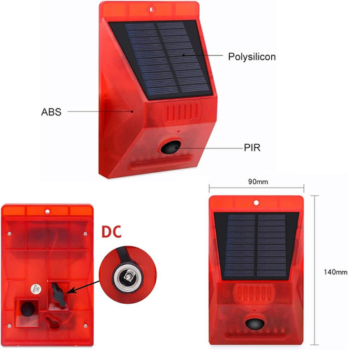 ChunHee Solar Motion Sensor Alarm Outdoor Detector 4 Light + 2 Remote
