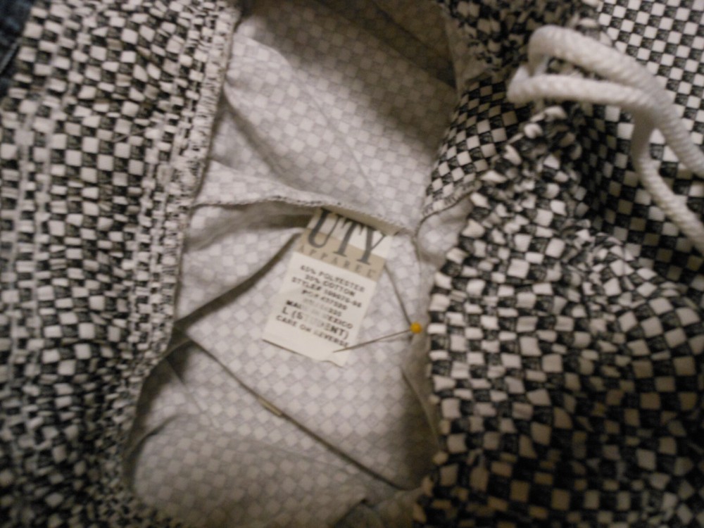 UTY Apparel Black & White Checkboard Chef Uniform Pants Size Large STUDENT w/Hat