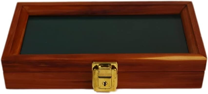 Knife Display Case Arrowheads 10" x 5" Cedar & Green Solid Wood USA Shadow Box