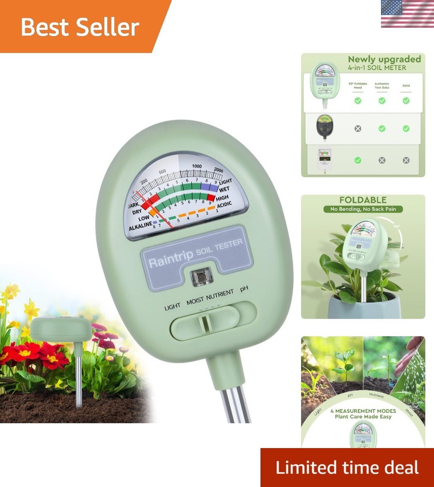 Comprehensive Soil Testing Kit - Moisture, pH, Light & Nutrients Included