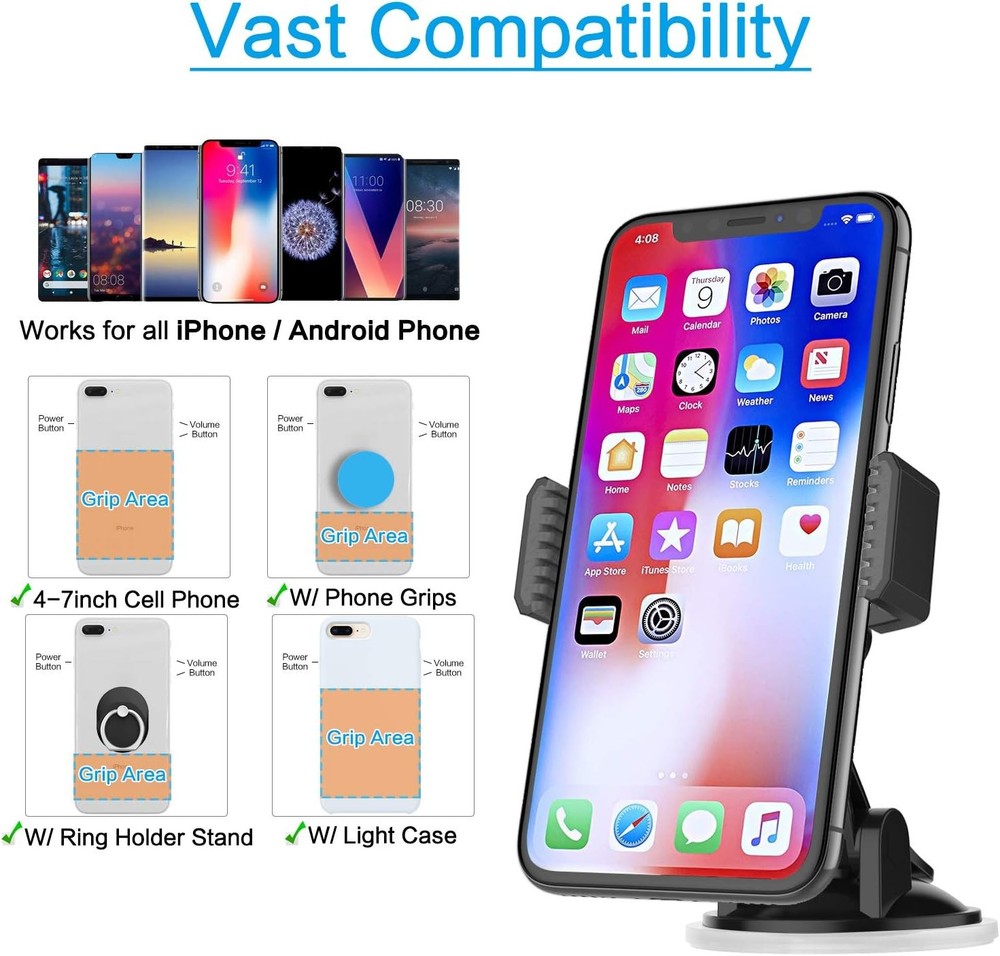APPS2Car Suction Cup Phone Holder for Car with Adjustable Mount