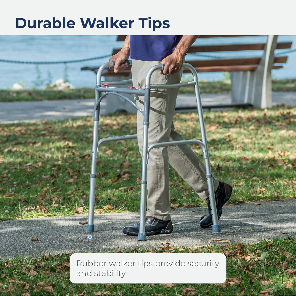 2-Button Standard Foldable Walker for Seniors & Adults - Adjustable Legs - Light