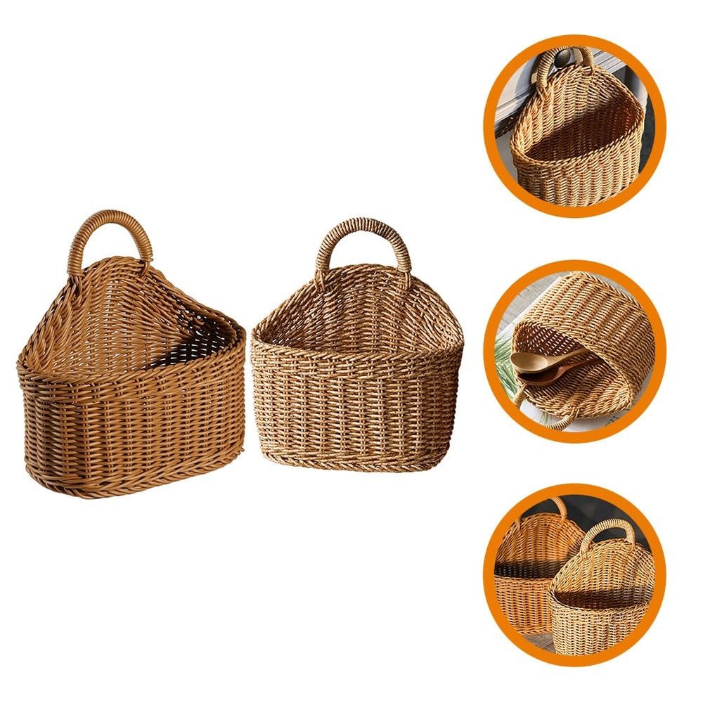 2Pcs Hanging Storage Basket - Hanging Fruit Basket Wall Basket with Handle, S...