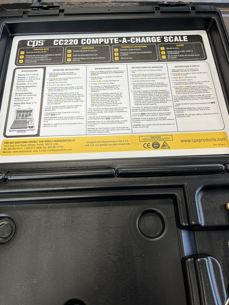 CPS CC220 Refrigerant Charging Scale