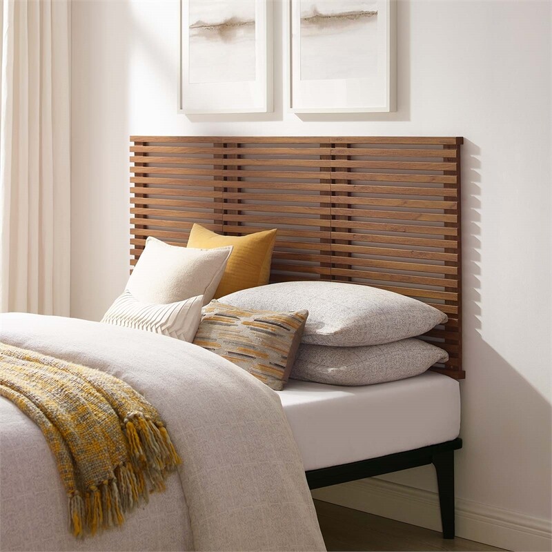 Modway Render Wall Mount Modern Wood Queen Headboard in Walnut