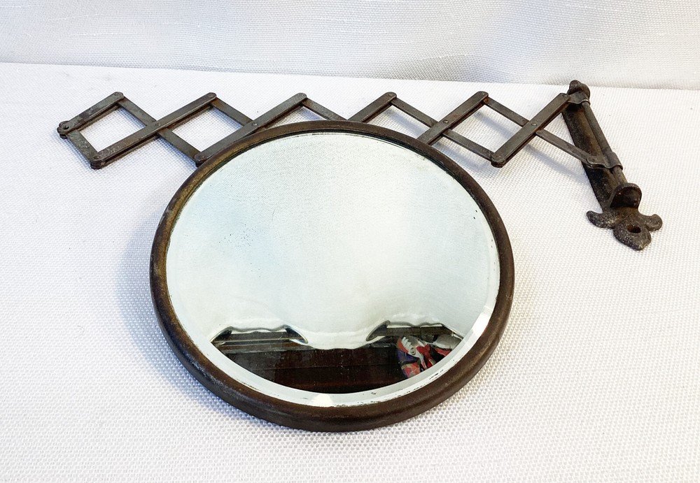 Extendable Weber Knapp Fleur de Lis Beveled Shaving Razor Mirror - Read