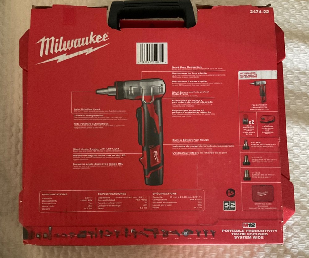 Milwaukee M12 PEX Expander Tool Kit 2474-22