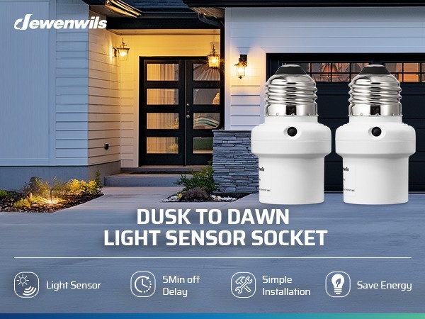 DEWENWILS Light Sensor Socket, E26/E27 Socket Adapter, Automatic Dusk to Dawn