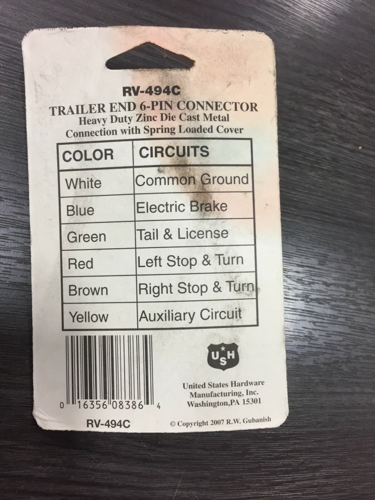 US Hardware RV-494C 6 Way Trailer Connector