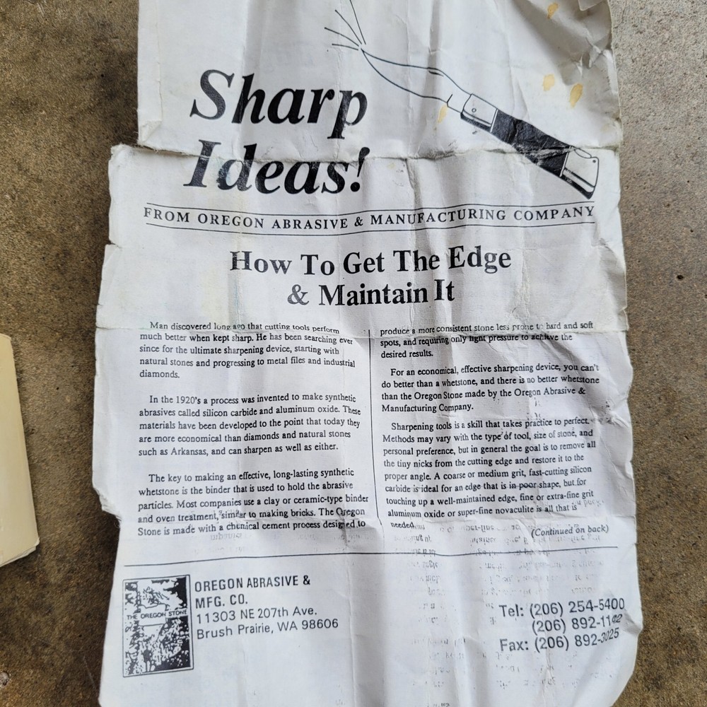 The Oregon Stone Sharpening Stone with Box and Instructions