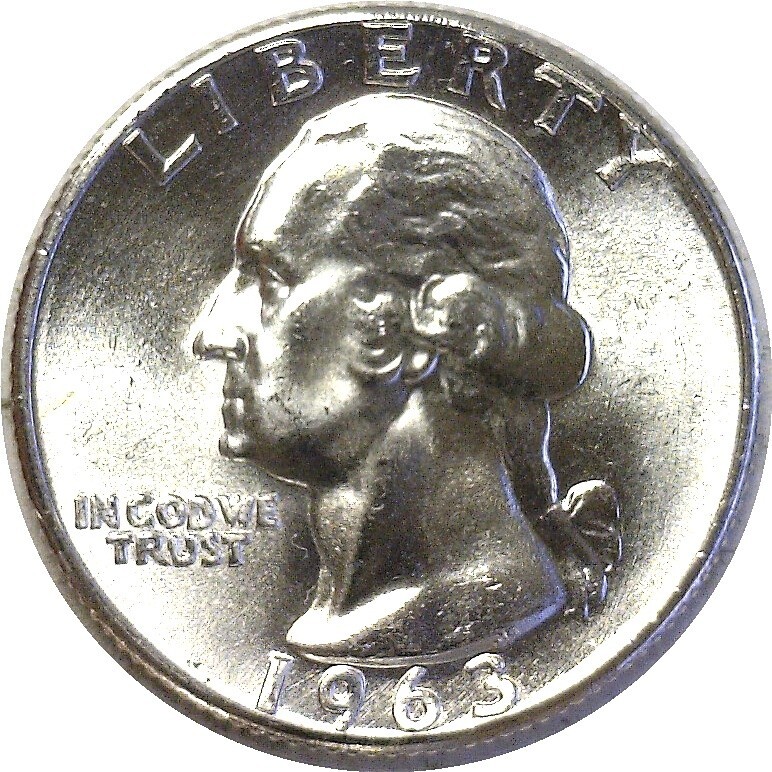 1963 25C Silver Washington Quarter Double Die Obverse Uncirculated