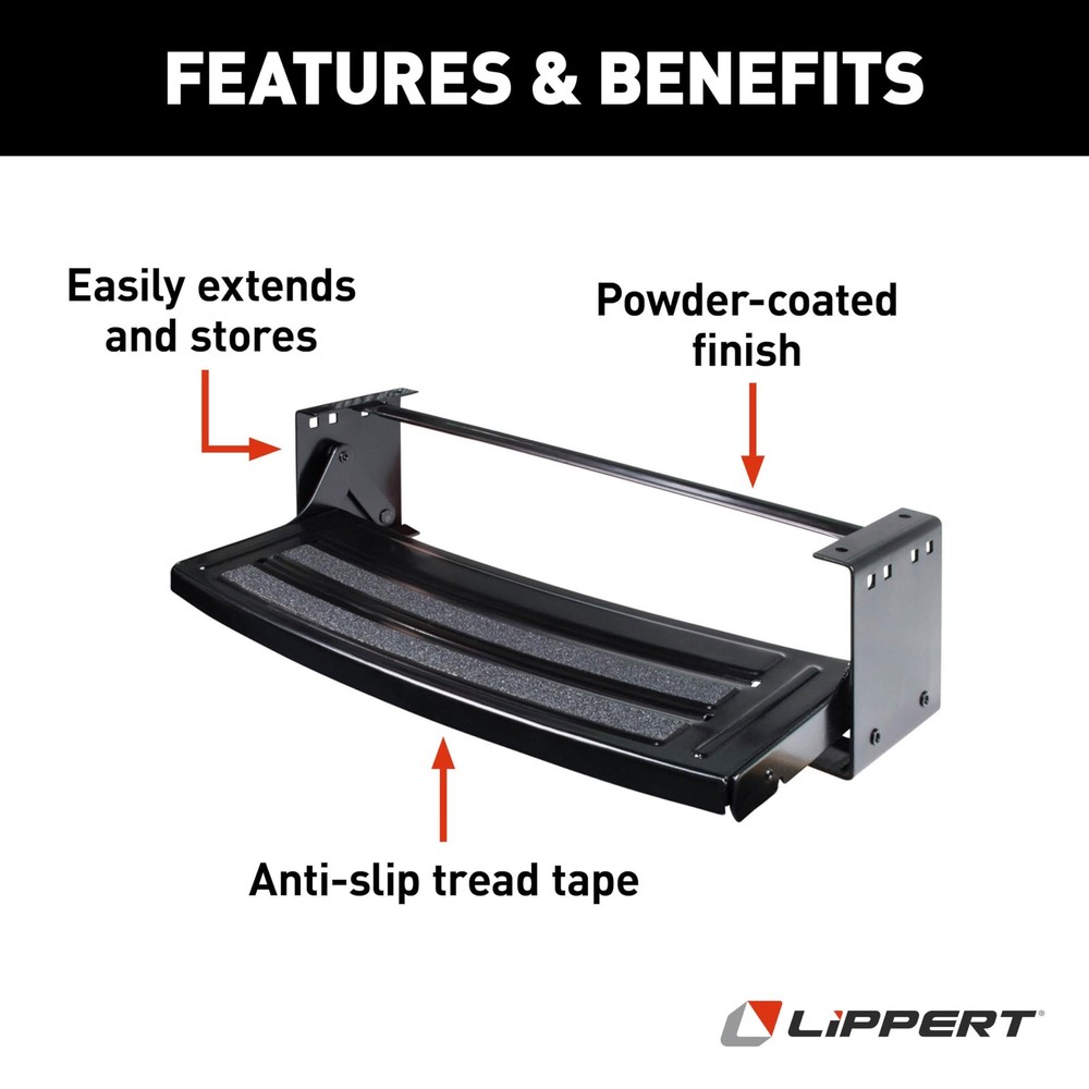 Lippert Components Radius 24" Single Manual RV Step Assembly, Standard, Black