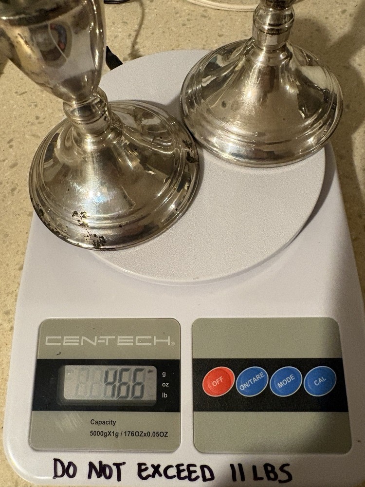 Sterling Silver Weighted Antique Candlesticks Pair