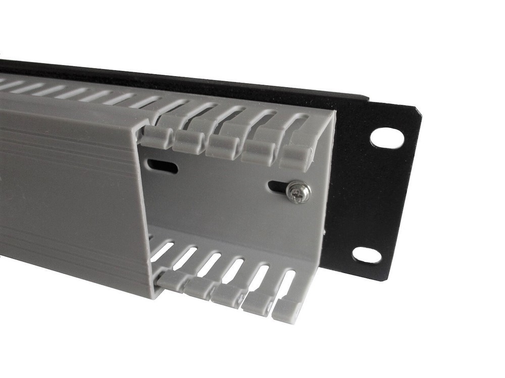 1.5U 19" horizontal cable management panel with PVC duct, black panel, Gray duct