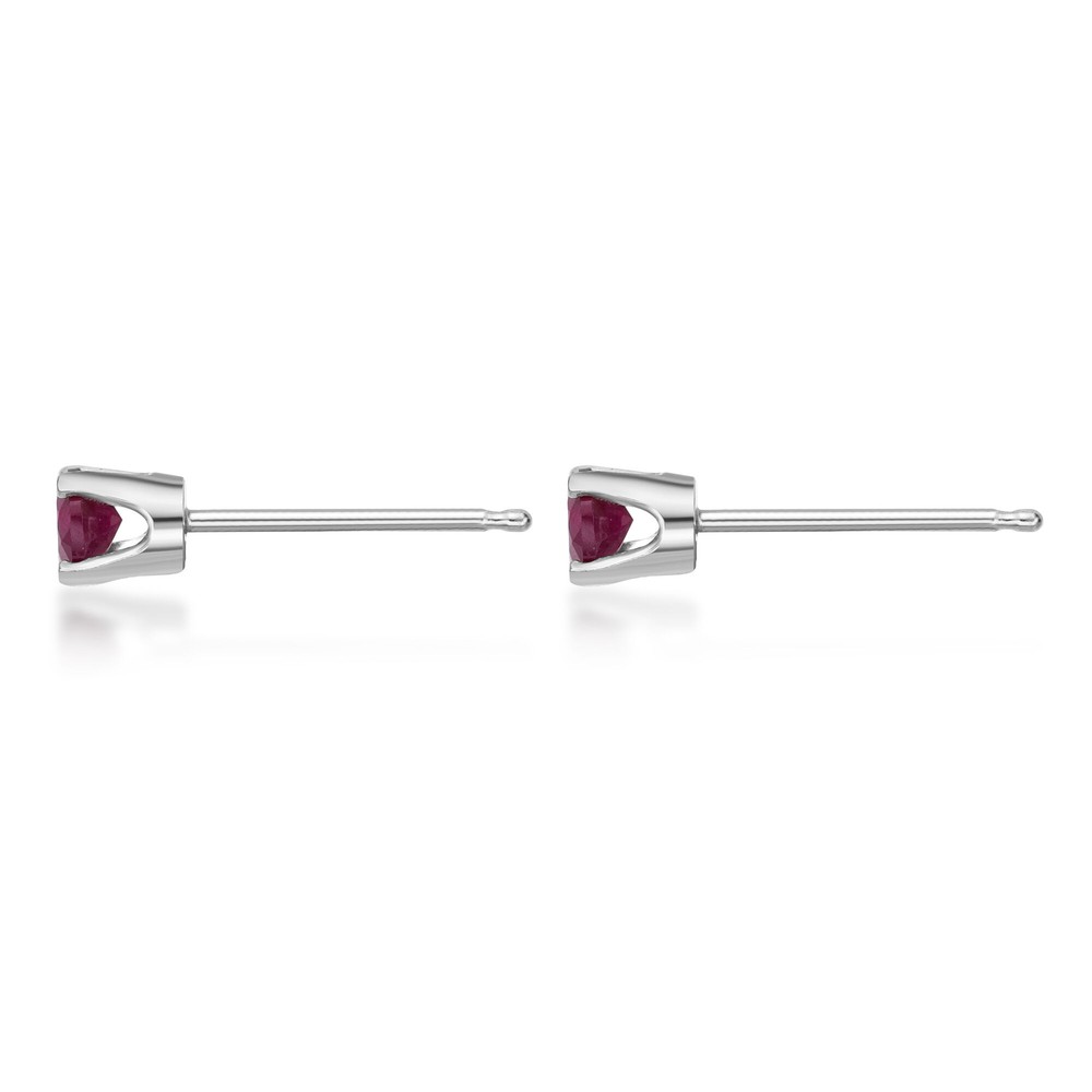 14K White Gold Round Ruby Stud Earrings for Women - 3mm
