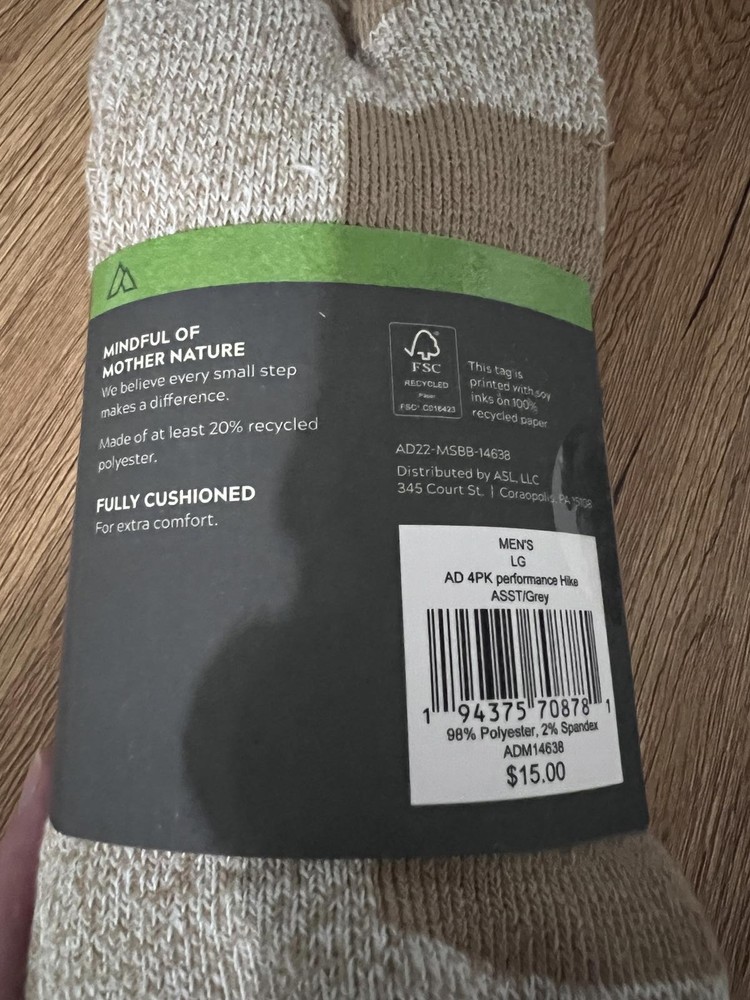 Alpine Design Performance Hiker Crew Socks - 4 Pack Size L