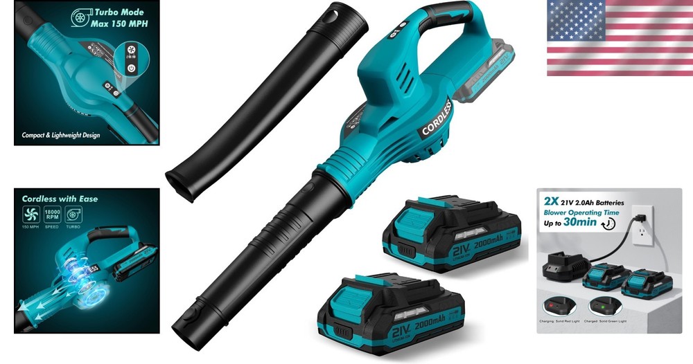 Powerful 21V Cordless Leaf Blower - Advanced Turbo, Fast Charging & Lightweight