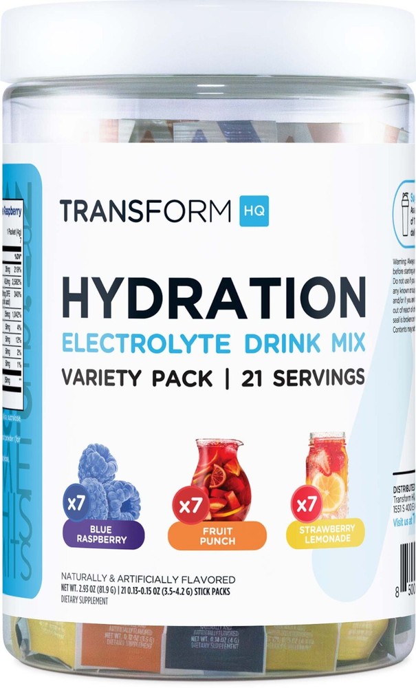 TransformHQ Hydration Electrolyte Drink Mix (21 Packets) Variety Pack