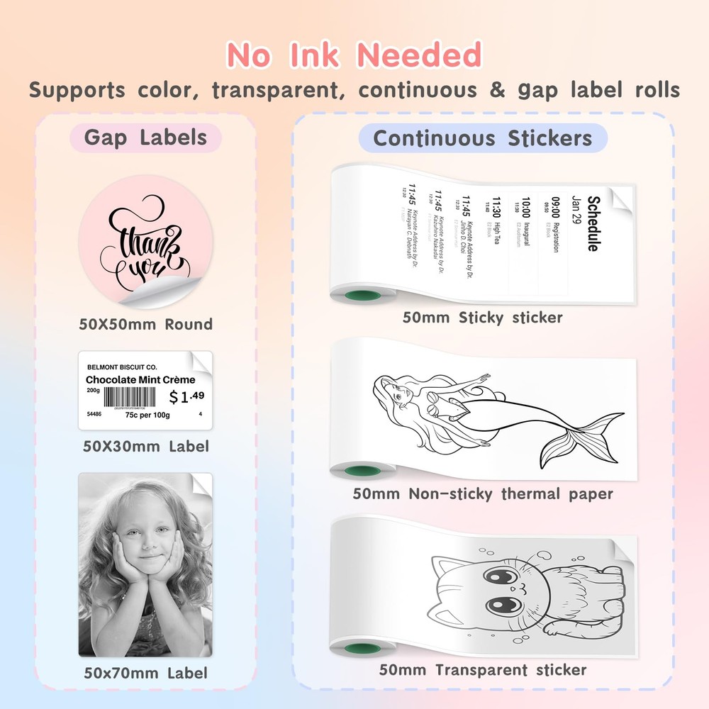 Gloryang JD-23 Sticker Printer, Mini Portable Thermal Printer 2 inch, Pink