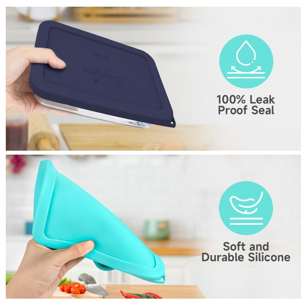 3 Cup Rectangle Silicone Storage Cover Lids Replacement for Pyrex 7210-PC Gla...