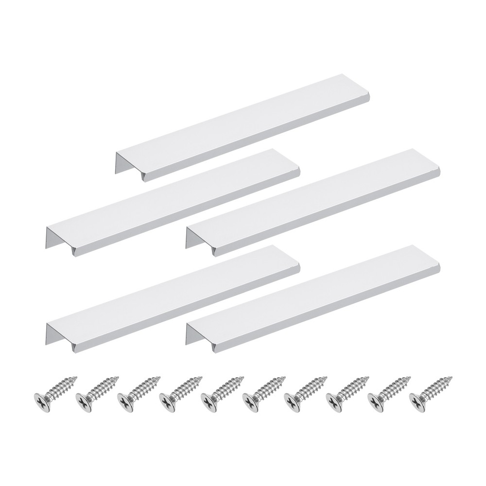 Cabinet Edge Finger Pull, 5pcs 200mm / 7.87" Hidden Cabinet Pulls, Silver