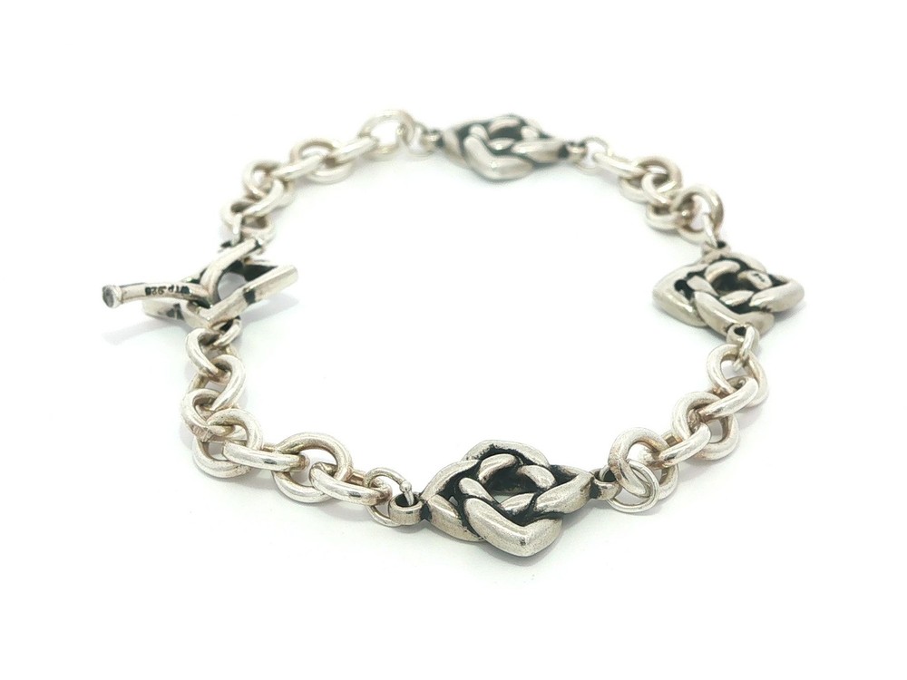 Sterling Silver Celtic Knot Station Link Chain Bracelet w/ Toggle Clasp
