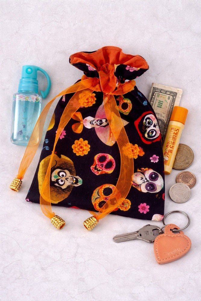 Handmade Coco Inspired Drawstring Bag Lined Ditty Pouch 8.5 x 5.5