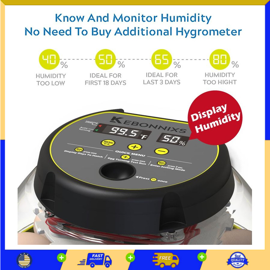 12 Egg Incubator with Humidity Display, Egg Candler, Automatic Egg Turner, for H