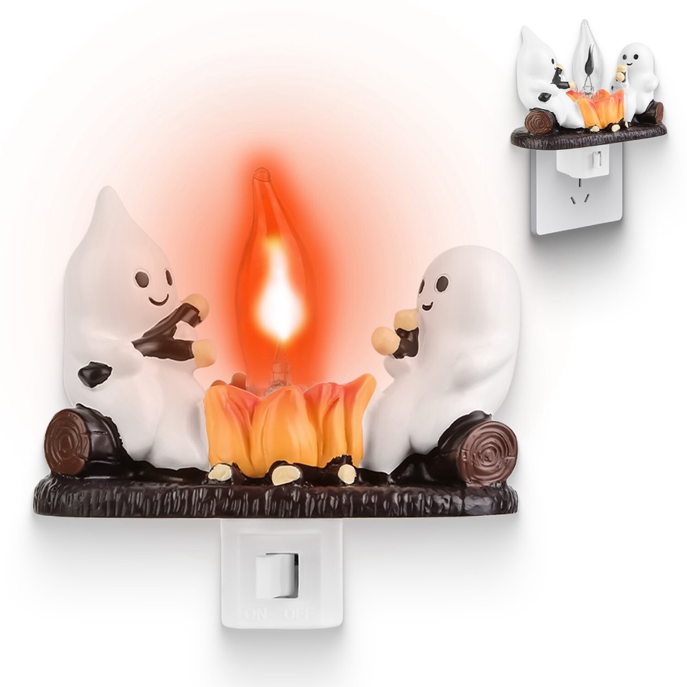 2Pcs Ghost Campfire Flickering Flame Night Light Set for Bedroom Decoration