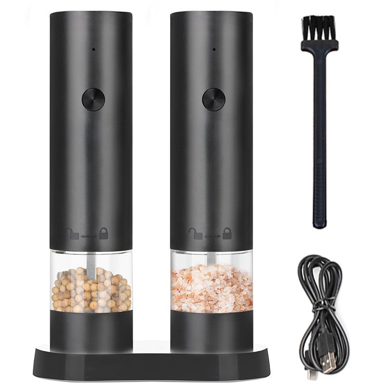 2PCS Electric Salt and Pepper Grinder Set with Rechargeable Base Mill-Adjustable