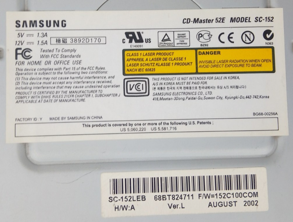 5.25 Samsung CD-Master 52E SC-152 Internal CD Player Drive White IDE PATA