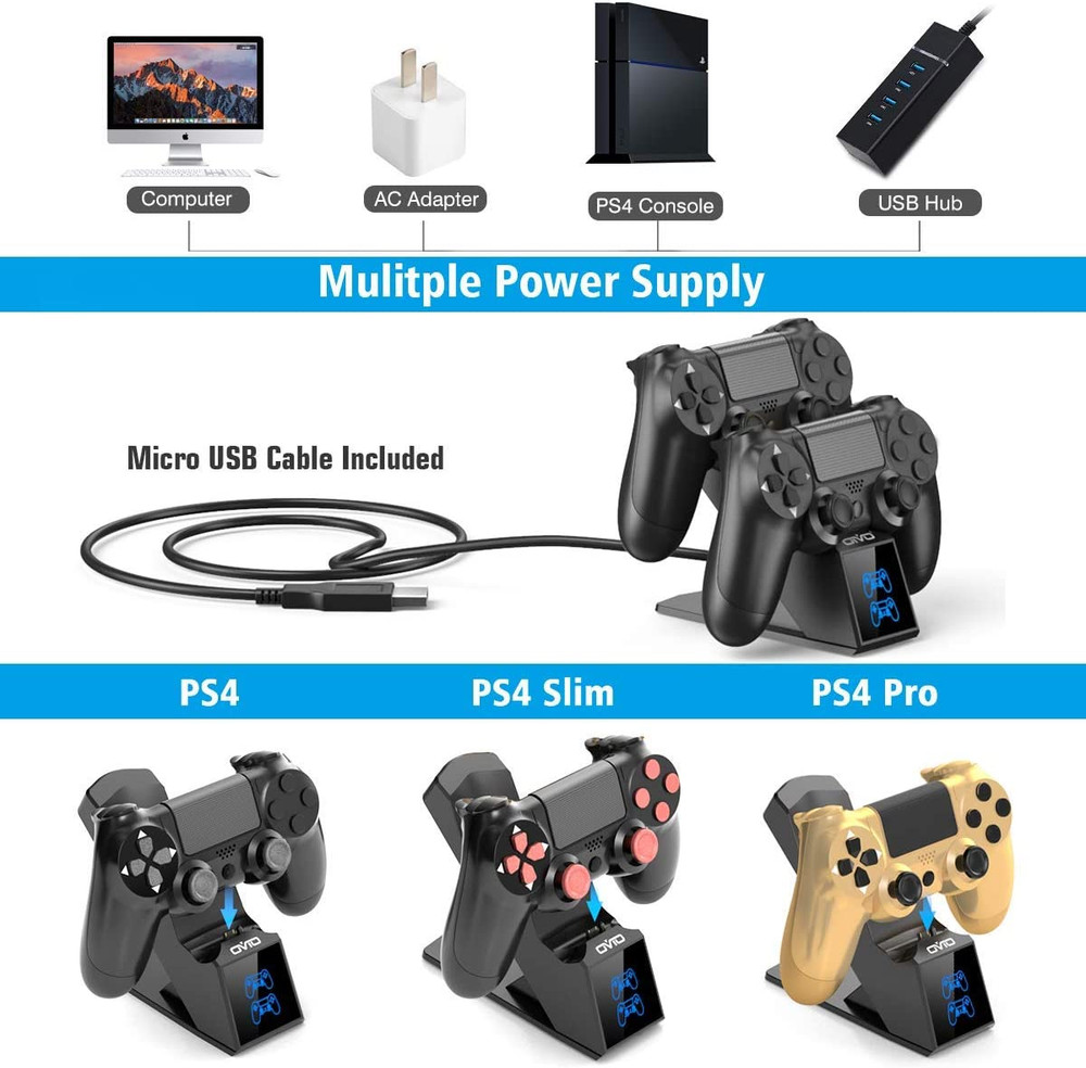 For PS4 Controller Charging Dock Dual Station Fast Charge with LED Indicator