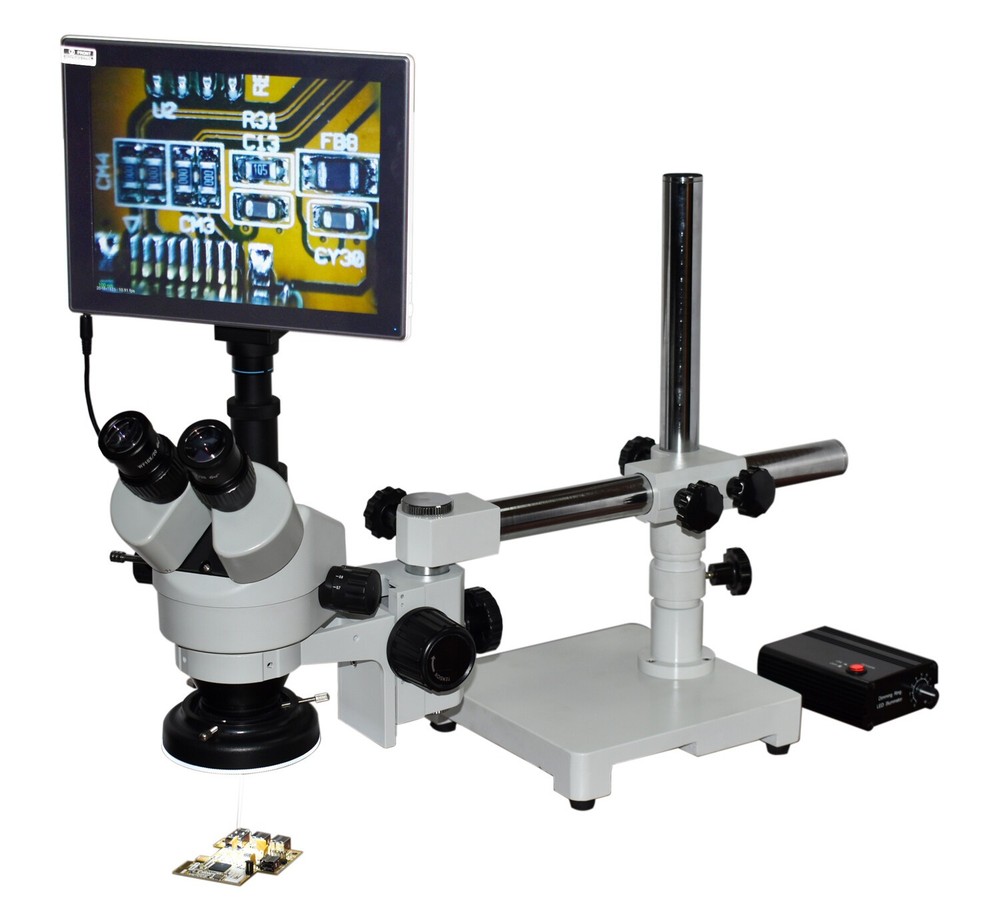 Electronics Repair Stereo Microscope 10–30× Boom, 4K Camera & 9″ 4k Screen