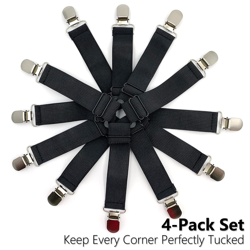 4 Pcs Bed Sheet Straps with Metal Clips Adjustable Fitted Bed Sheet Holders