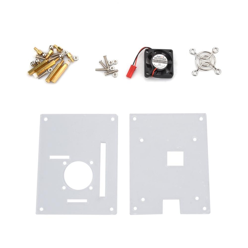 Arcylic Case Shell & Cooling Fan & Screws Set For Raspberry Pi 3/2 Model B/B+ E