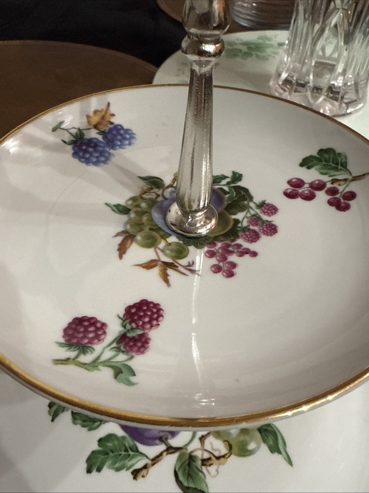Vintage Snack Tray Two-Tier With Handle, Fruit Motif Great Spring Table Setting