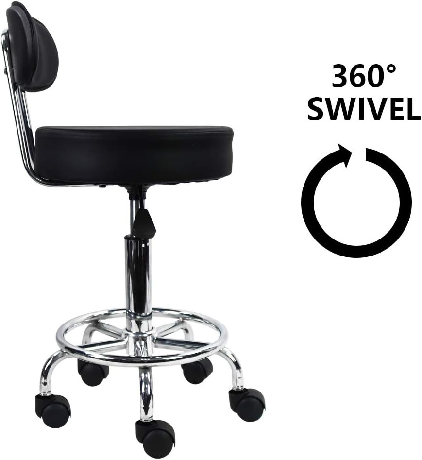 PU Leather Rolling Stool Mid-Back with Footrest Height Adjustable Office Compute