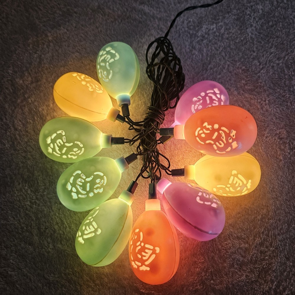 Vintage Easter Sting Lights Multicolor Pastel Chick Cut Out Eggs Novelty