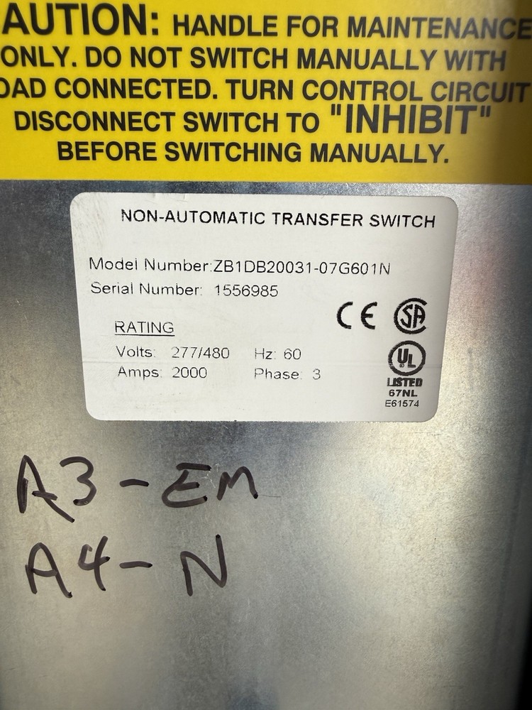 2000 Amp 480 277v 3 Phase 4 pole Automatic Transfer Switch ATS Bypass Isolation